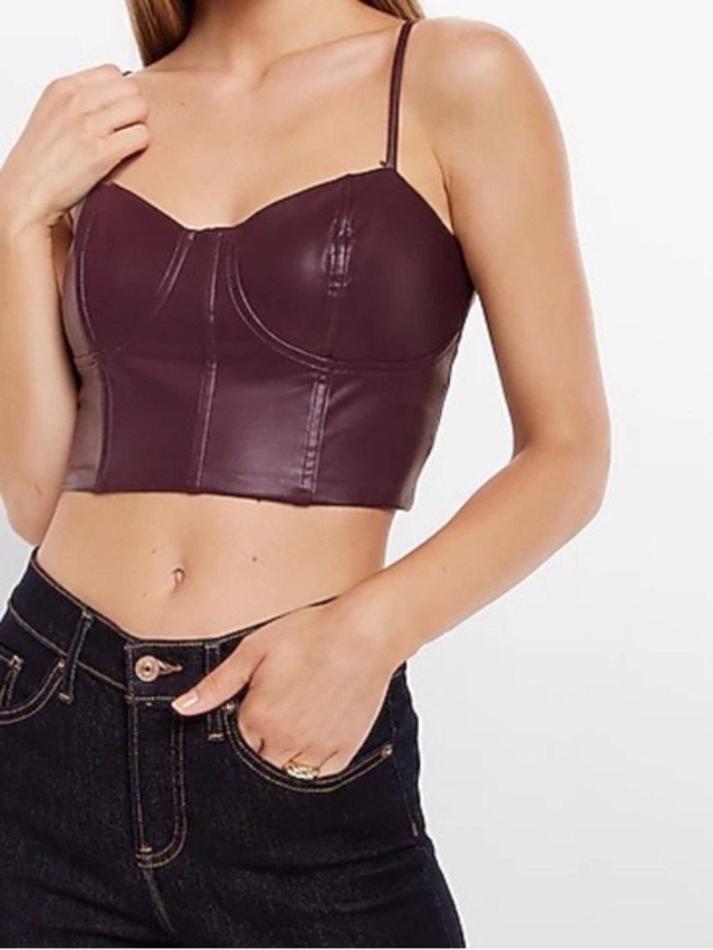 Express Burgundy Faux Leather Cropped Bustier Top